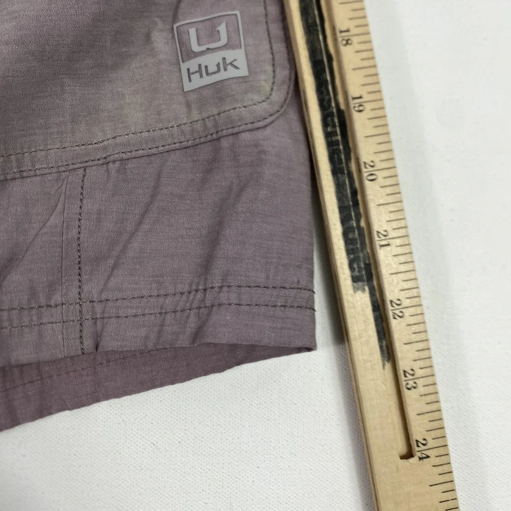 Huk Shorts Mens XL‎ Purple Brown Fishing Swim Trunks Lined Zip Pocket Stretch